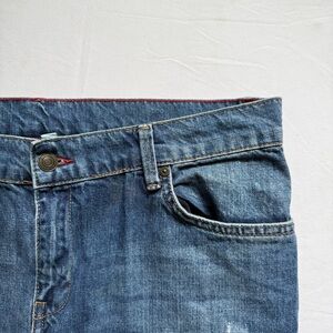 Mango | Women’s 10, Blue Boyfriend Jeans with Distressing and Contrast Stitching